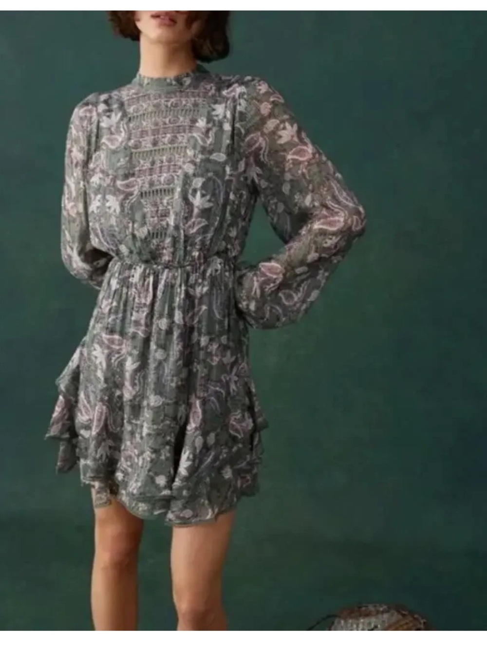 Hemant & Nandita Lisa Dress Moss Green Medium NWT